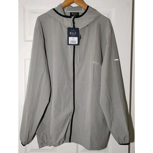 Men's BYLT Premium Swift Gray Jacket Full Zip Running Windbreaker Hooded - XXL - Picture 4 of 10